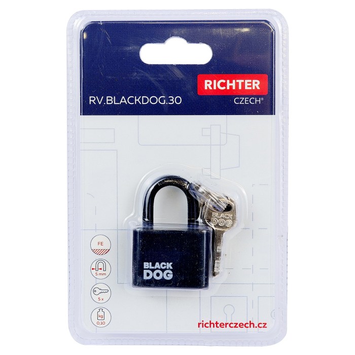 ocelový visací zámek RV.BLACKDOG.30